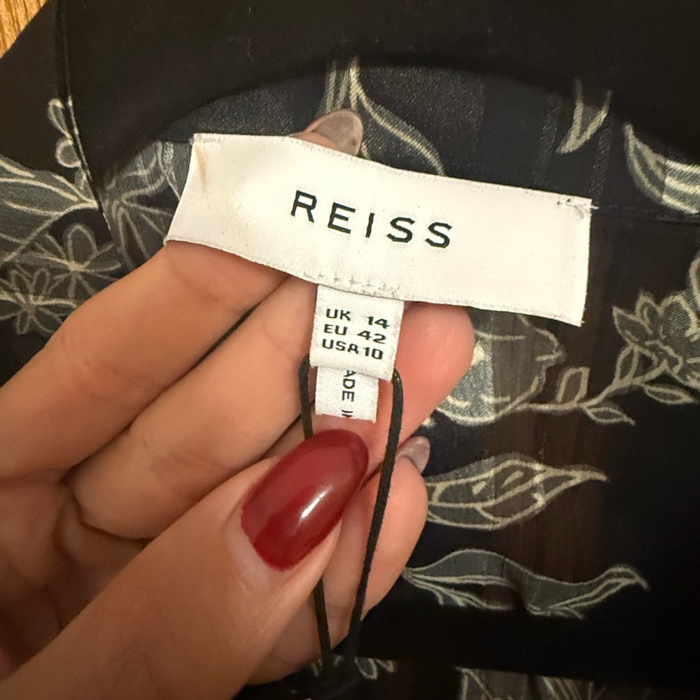 Reiss Larissa Black Floral Long Sleeve Belted Mini Dress - Picture 7 of 11